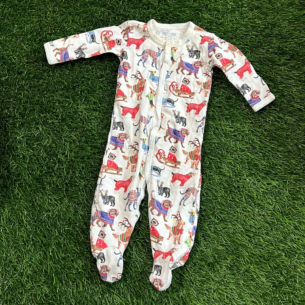 Hart + Land Footie Pajama, Holiday sledding Dogs